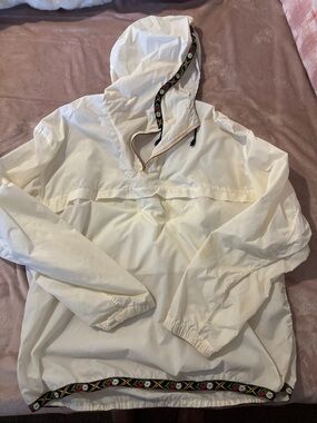 Vintage, white Pullover Windbreaker with Embroidered Trim